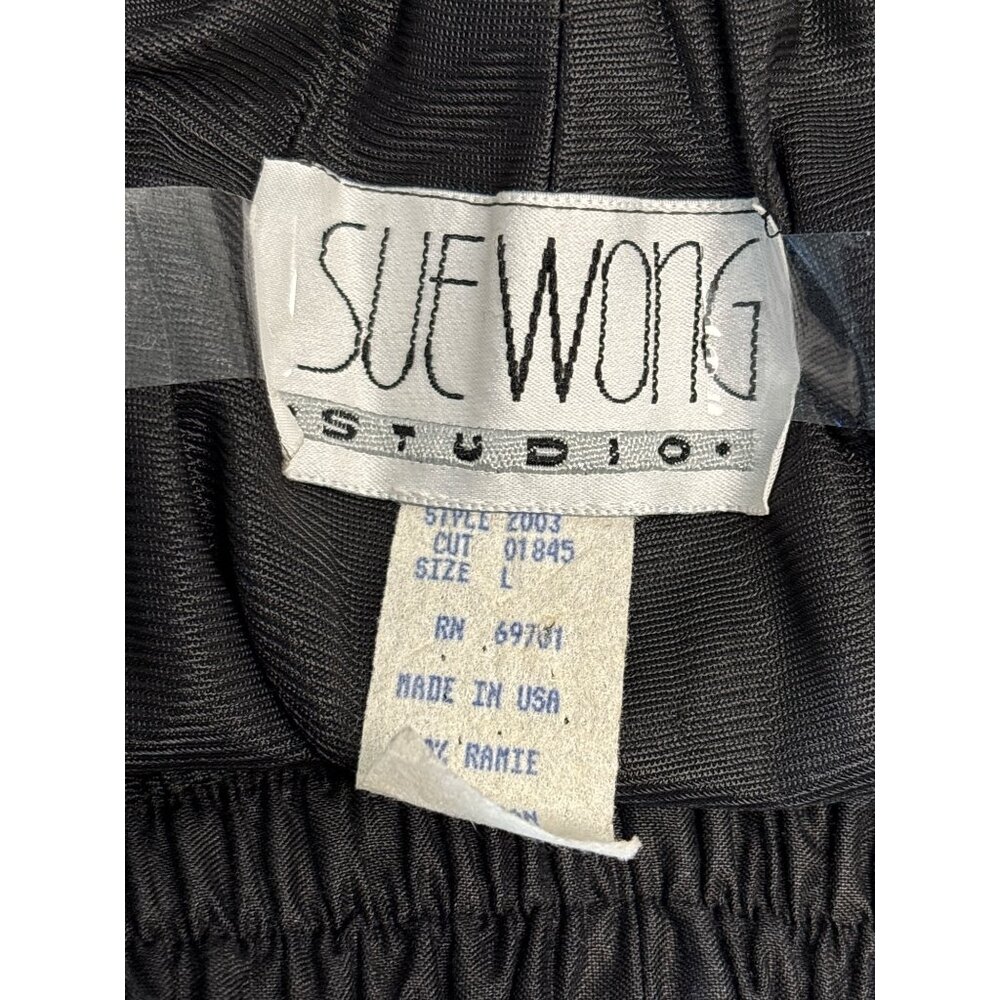 Sue Wong Studio Black Wide-Leg Pants L 100% Ramie Elastic Waistband Made In USA - Picture 4 of 10